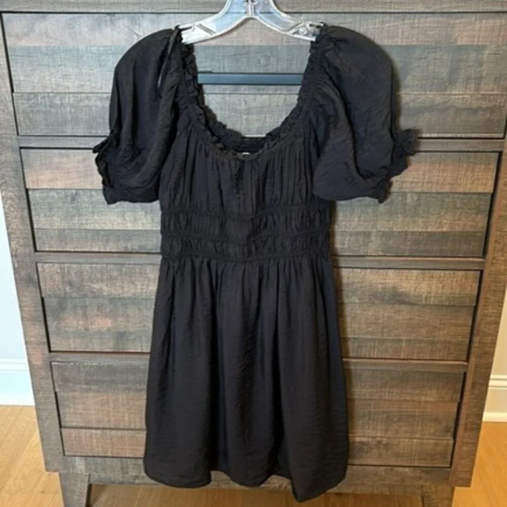 H&M Black Off Shoulder Puff Sleeve Mini Dress